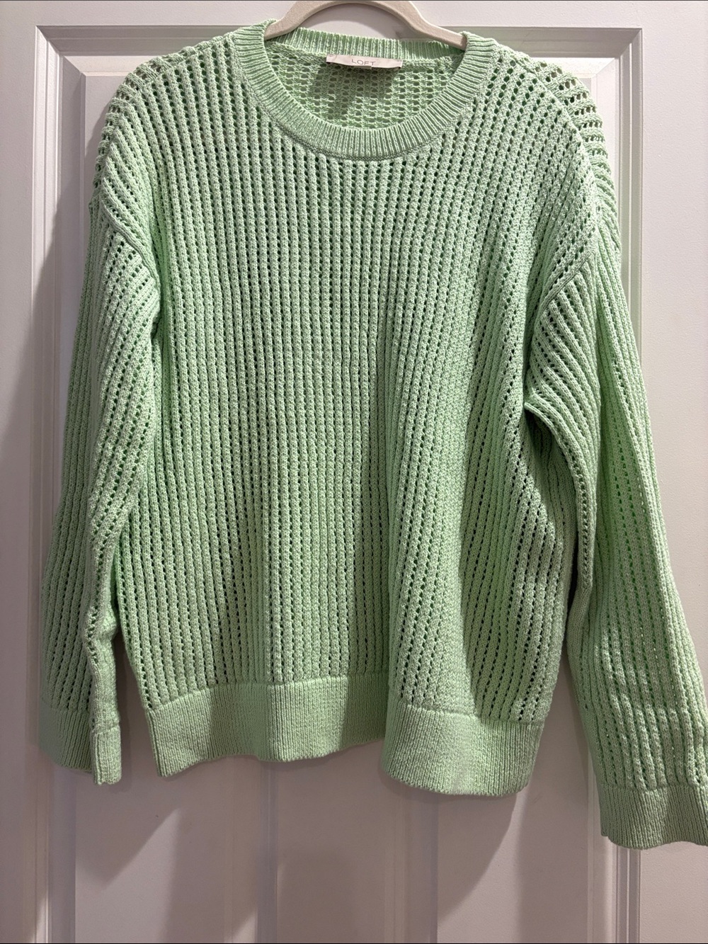 LOFT Mint Open-Knit Crewneck Sweater